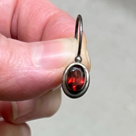 Vintage Garnet Drop Earrings & Garnet Toe or Pinky Ring Set - Picture 2 of 10